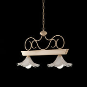 Ivory lacquered wood and iron chandelier with 2 lights decape decoration