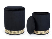 Set of 2 Milena black fabric container poufs