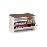 Shoe rack with bench Susa white color with flap opening