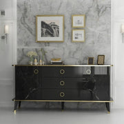 Sideboard Bienmadia 180 2 doors and 3 drawers black gold marble effect
