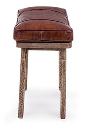 Rectangular stool in wood and leather Charleston cm 54 x 30 x 53