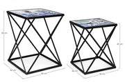 Coffee tables set in black steel with marine pattern REEF K04 2 pieces
