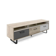TV stand base with 3 flap doors in oak and gray 160x35xh.53 cm