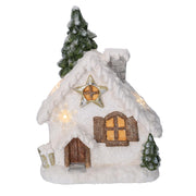 Resin house with white led tree cm26,5x17h36