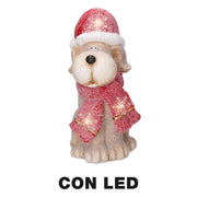 LED resin dog with red hat 22x19,5h40 cm