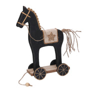 Wooden horse with black wheels 12.5x8h22.5 cm
