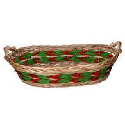Natural green red oval wicker basket weaving cm55x43h13