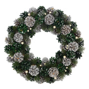 Crown with green silver pine cones cm ø30