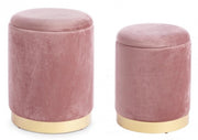 Set of 2 Poufs in velvet with POLINA Antique Pink container
