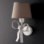 Shabby white iron applique one light dove gray lampshade 19x h31 cm