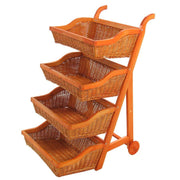 Display shelf with wheels in wicker 4 baskets