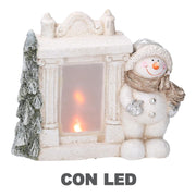 Resin fireplace with white led snowman cm27x12h23