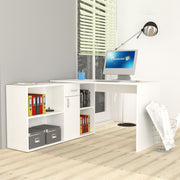 White reversible desk with 4 white compartments 210x60xh.74 cm
