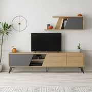 Fiona Oak TV Stand with Anthracite Door and Shelf H 48 x D 35.60 x W 180 cm