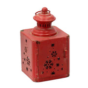 Square tree red metal lantern 13x13h22,5 cm