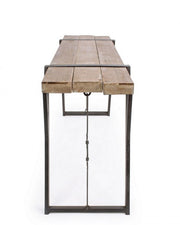 Steel console with wooden top BLOCKS 153x44 h76 cm