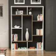 Liam bookcase white geometric detail walnut 100x136h