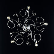 Glossy chromed iron ceiling lamp with crystal rhinestones 5 lights 54xh. 21 cm