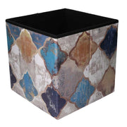Square morocco blue folding faux leather puff cm38x38h38