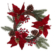 Crown with flowers, pine cones, red and gold, round cmø50x10