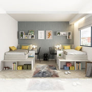 Bedroom 6040 with single bed and desk in worn white and white