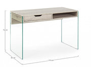 Armos design desk in natural wood 1 drawer and glass legs 110x55x 76h cm