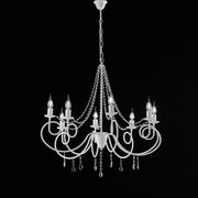 White iron chandelier eight lights shabby decoration and rhinestones 80x h75 cm
