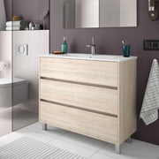 Elmas100 bathroom cabinet with Caledonian oak washbasin 3 drawers 100x45x86h