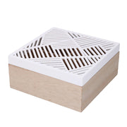 Square white wooden tea box with 4 compartments cm18x18h8