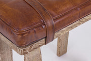 Rectangular stool in wood and leather Charleston cm 54 x 30 x 53