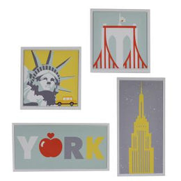 White new york print set 4 pieces cm30x60x2,5 + cm30x30x2,5