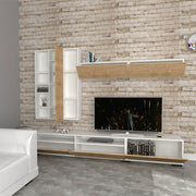 Storage wall base 3 flaps hanging 2 doors white oak 270x35xh.45 cm