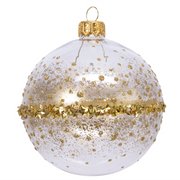 Transparent Christmas ball with gold glitter Ø8 cm