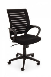Black office chair with wheels and armrests