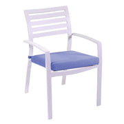 Boston white aluminum armchair with gray cushion