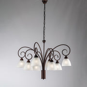 Black Rust iron chandelier White glass lampshades eight lights 81x h58 cm