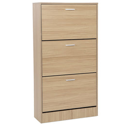 Space-saving 3-door shoe racks in brown