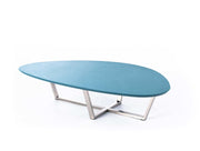 Coffee table in petroleum mdf and chromed gray base 140x80x32h cm