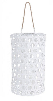 White hexagonal wooden lantern 60h cm