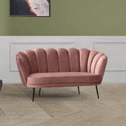 Orel two-seater sofa in antique pink shell-shaped velvet and black feet