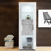 Modern glossy white showcase with 1 concrete gray door L.61 D.42 H.167 cm