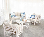 White armchair with natural style teak cushion