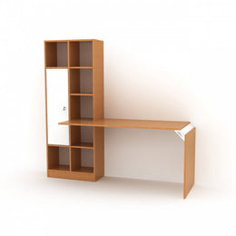 Desk with bamboo bookcase with white door
