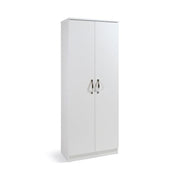 White mobile shoe cabinet with two multipurpose doors 6 shelves cm182x71x38