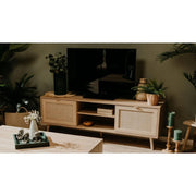 Bali 56A TV cabinet with 2 wicker effect doors