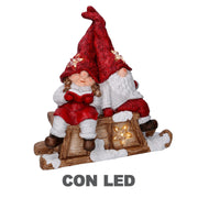 Resin LED Santa Claus with red child cm40x26h15
