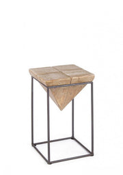 Steel stool with seat in fir wood PRISMY 25,5x25,5x h46 cm