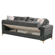 KEMER three-seater sofa bed with container in wood and Dark Gray fabric 219x99x h87 cm