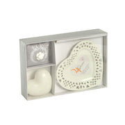 Candle w/heart saucer Jupiter hellebores flowers cm26x17h4,5 - 15 hours