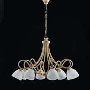 Ivory decape iron chandelier eight lights Alabaster white glass lampshades 81x h55 cm